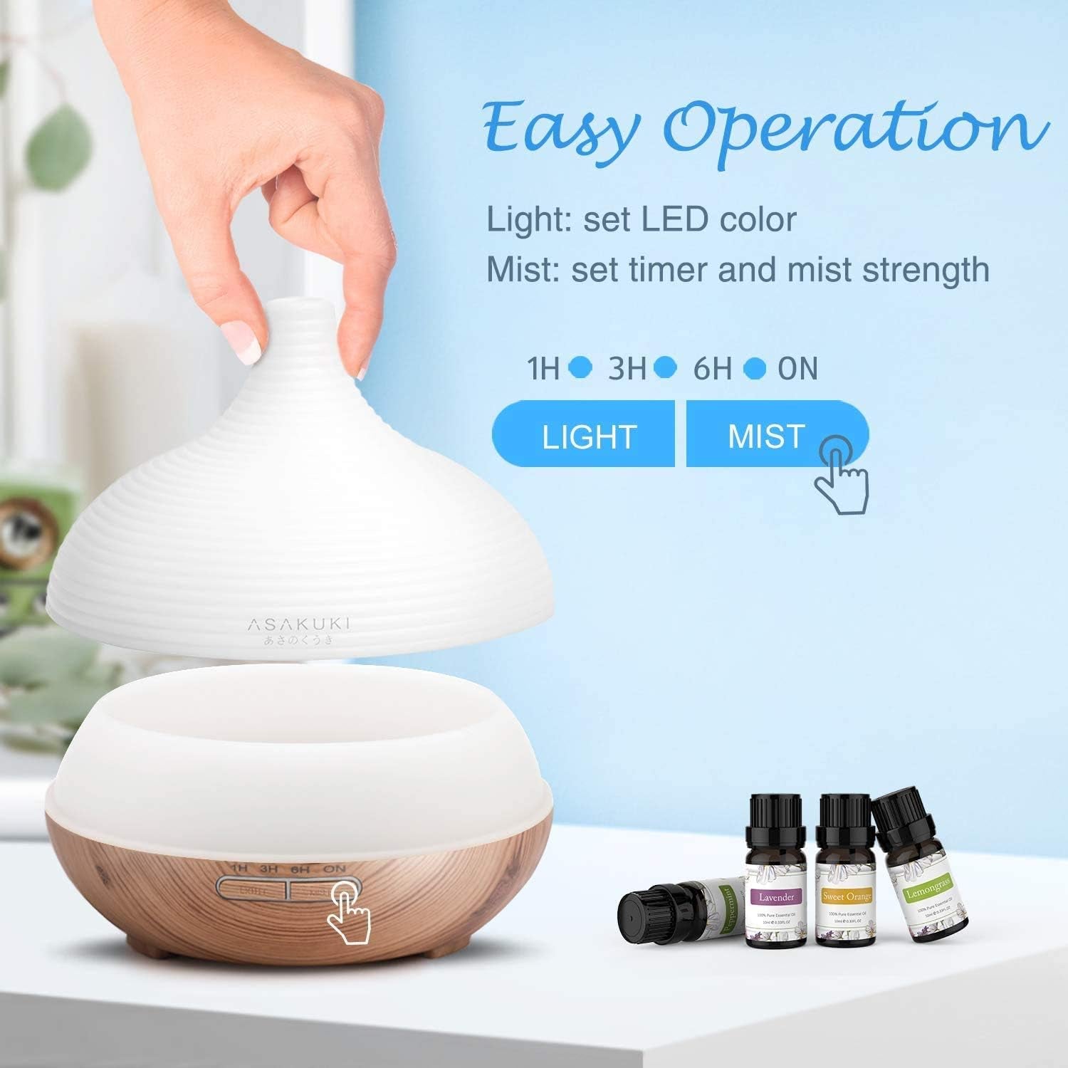 300ML Premium, Essential Oil Diffuser, Quiet 5-In-1 Humidifier, Natural Home Fragrance Diffuser with 7 LED Color Changing Light and Easy to Use