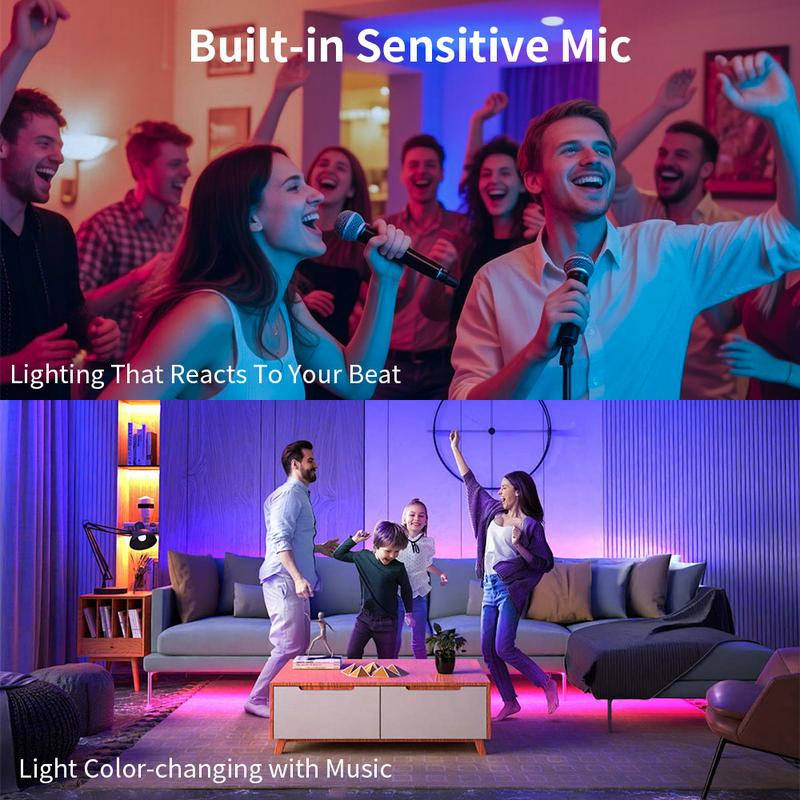 Upgraded 16.4FT/5M RGBIC LED Strip Light with App & Remote – USB Powered, Music Sync, Adhesive Dimmable Light Fixture for Bedroom, TV, Party,Cabinet, Holiday Decor, Christmas Gifts