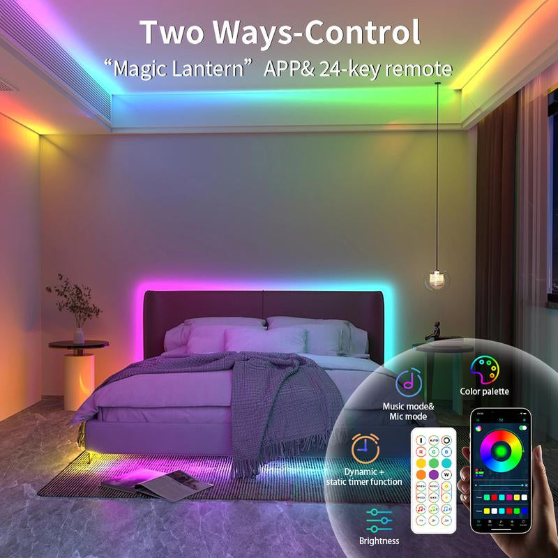 Upgraded 16.4FT/5M RGBIC LED Strip Light with App & Remote – USB Powered, Music Sync, Adhesive Dimmable Light Fixture for Bedroom, TV, Party,Cabinet, Holiday Decor, Christmas Gifts