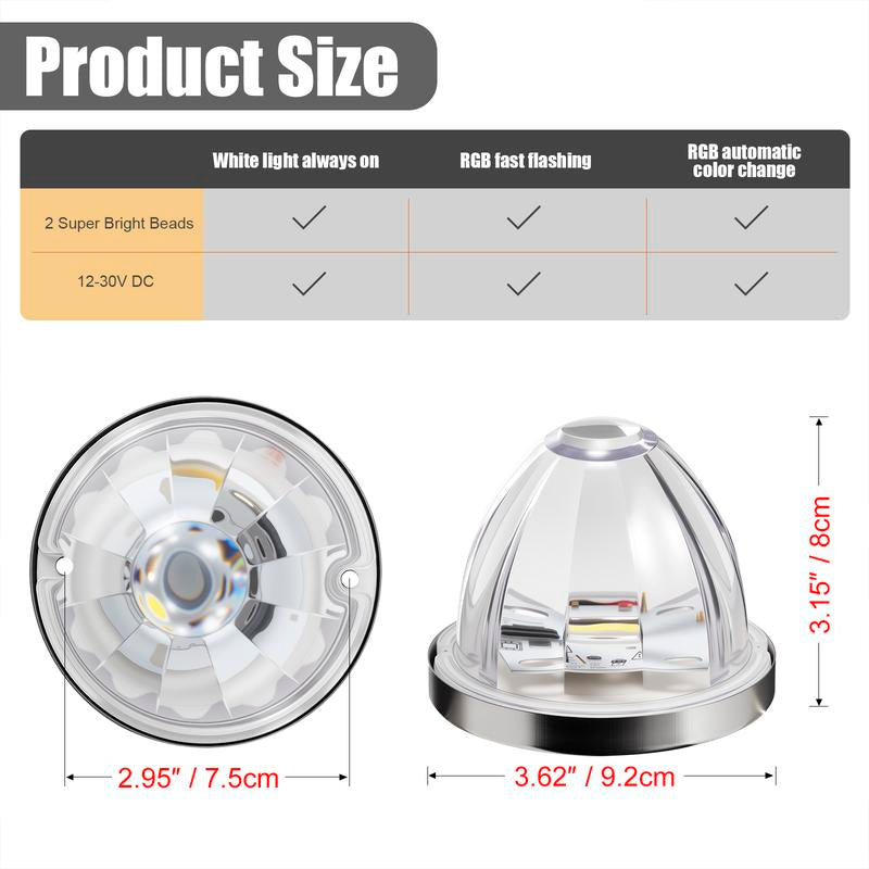 RGBW Lens LED Watermelon Lights for Trucks Side Marker Turn Signal Strobe Waterproof Chassis Lighting with Stainless Steel Bezel for Kenworth Peterbilt Freightliner Marine Boat Trailer