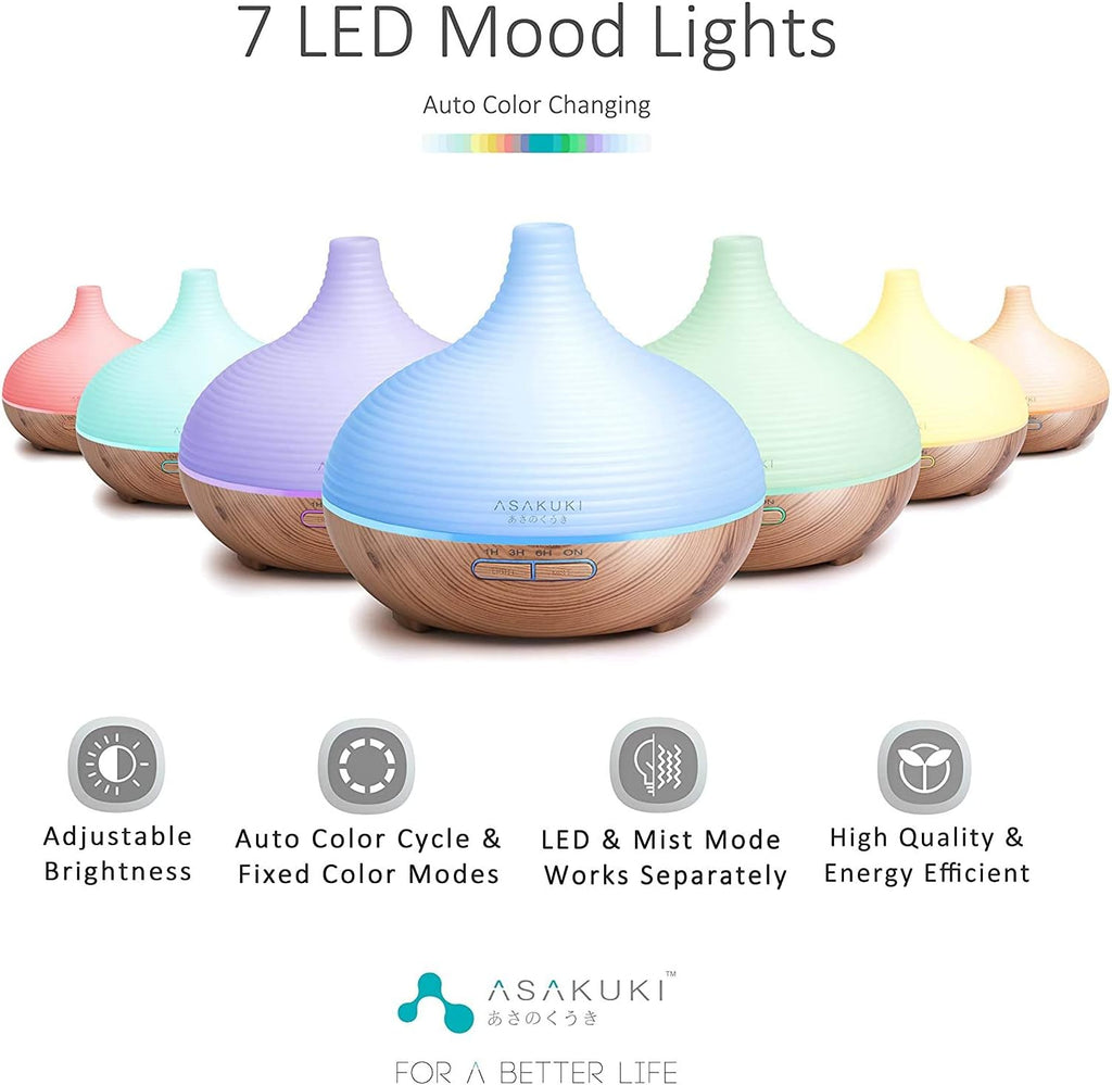 300ML Premium, Essential Oil Diffuser, Quiet 5-In-1 Humidifier, Natural Home Fragrance Diffuser with 7 LED Color Changing Light and Easy to Use