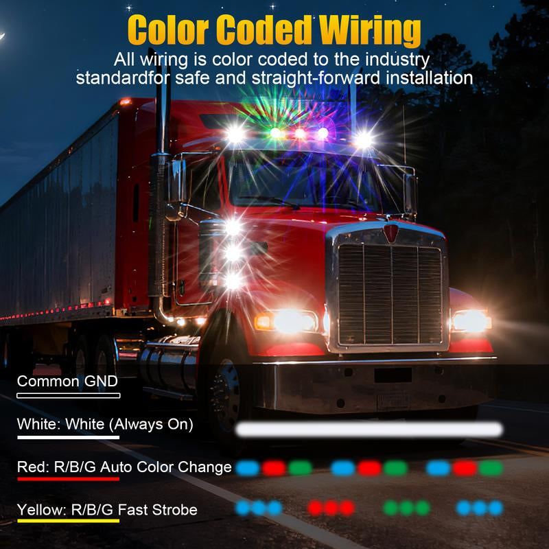 RGBW Lens LED Watermelon Lights for Trucks Side Marker Turn Signal Strobe Waterproof Chassis Lighting with Stainless Steel Bezel for Kenworth Peterbilt Freightliner Marine Boat Trailer