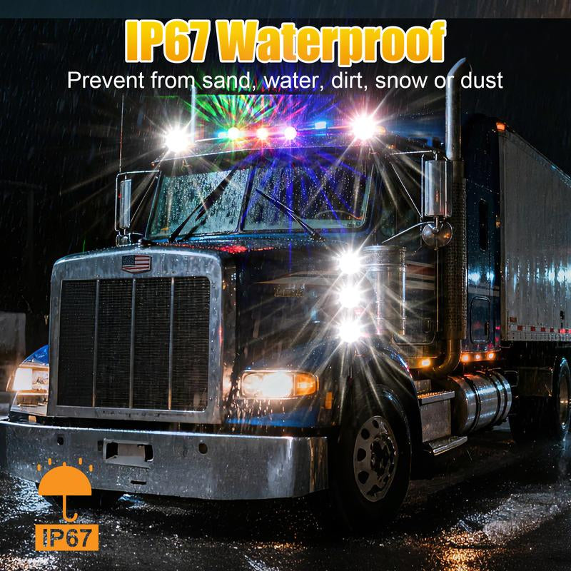 RGBW Lens LED Watermelon Lights for Trucks Side Marker Turn Signal Strobe Waterproof Chassis Lighting with Stainless Steel Bezel for Kenworth Peterbilt Freightliner Marine Boat Trailer