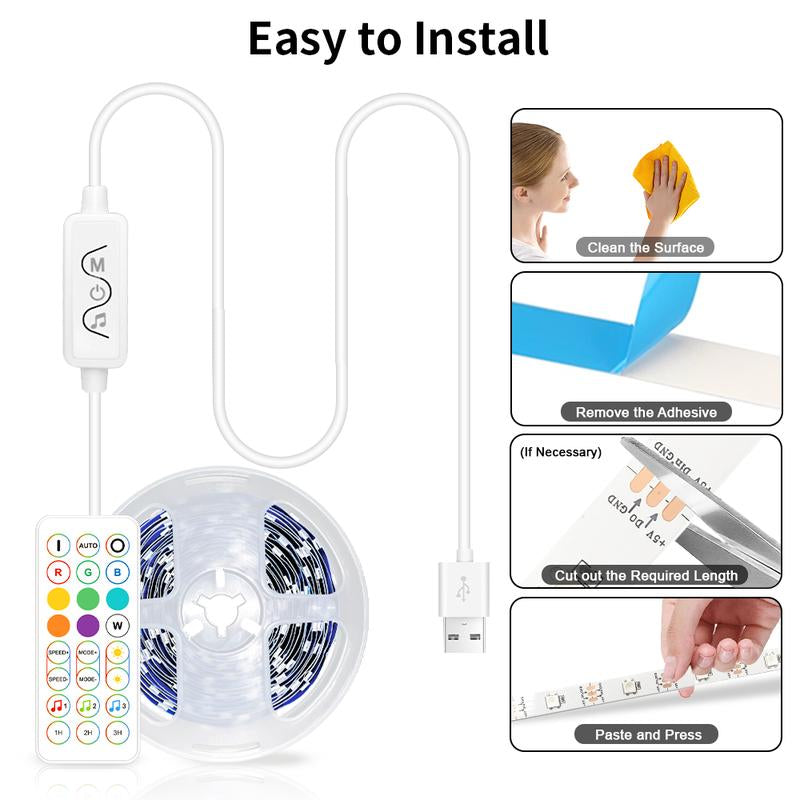 Upgraded 16.4FT/5M RGBIC LED Strip Light with App & Remote – USB Powered, Music Sync, Adhesive Dimmable Light Fixture for Bedroom, TV, Party,Cabinet, Holiday Decor, Christmas Gifts