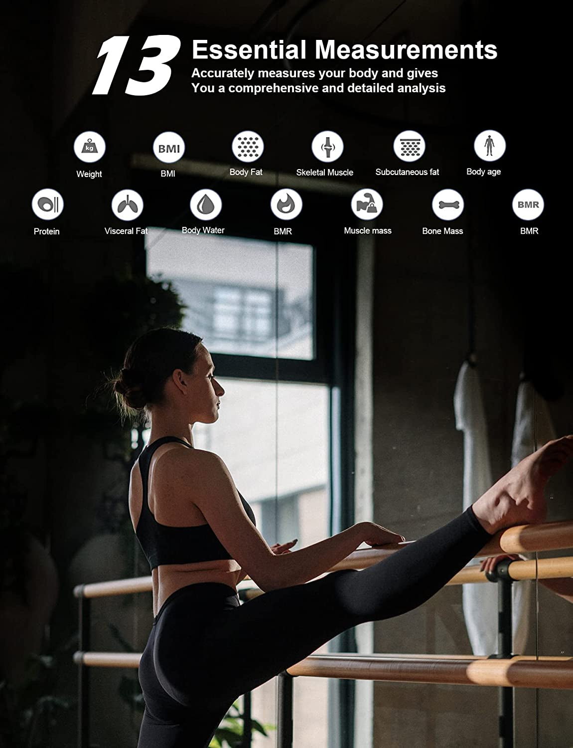 Body Fat Scale, Smart Bathroom Weight Scale, BMI Body Composition Monitor, High Precision Health Analyzer with Smartphone App for Fitness Tracking 400 Lbs/180 Kg