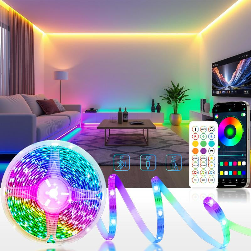 Upgraded 16.4FT/5M RGBIC LED Strip Light with App & Remote – USB Powered, Music Sync, Adhesive Dimmable Light Fixture for Bedroom, TV, Party,Cabinet, Holiday Decor, Christmas Gifts