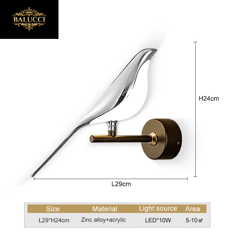 Nordic Touch Switch LED Wall Lamps for Bedside TV Background Gold Silver Magpie Bird LED Wall Lights Wall Sconce for Corridor