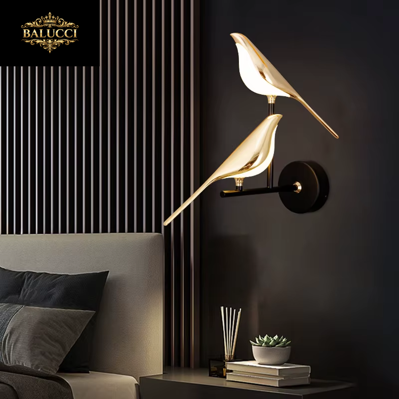 Nordic Touch Switch LED Wall Lamps for Bedside TV Background Gold Silver Magpie Bird LED Wall Lights Wall Sconce for Corridor