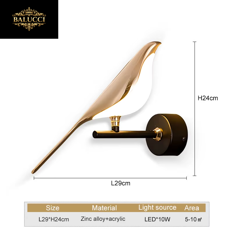 Nordic Touch Switch LED Wall Lamps for Bedside TV Background Gold Silver Magpie Bird LED Wall Lights Wall Sconce for Corridor