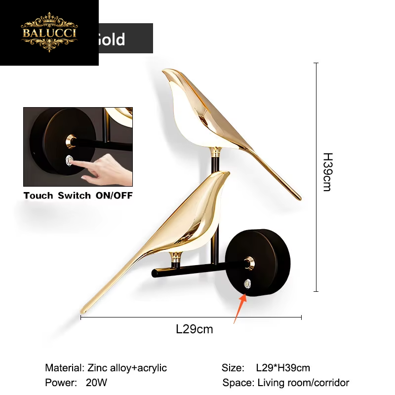 Nordic Touch Switch LED Wall Lamps for Bedside TV Background Gold Silver Magpie Bird LED Wall Lights Wall Sconce for Corridor