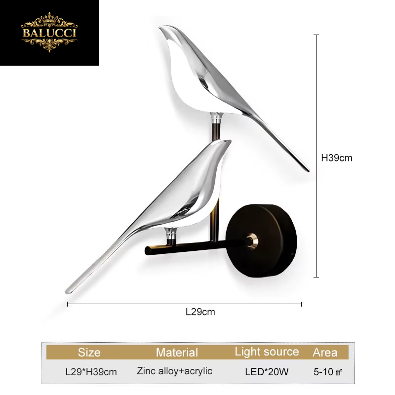 Nordic Touch Switch LED Wall Lamps for Bedside TV Background Gold Silver Magpie Bird LED Wall Lights Wall Sconce for Corridor