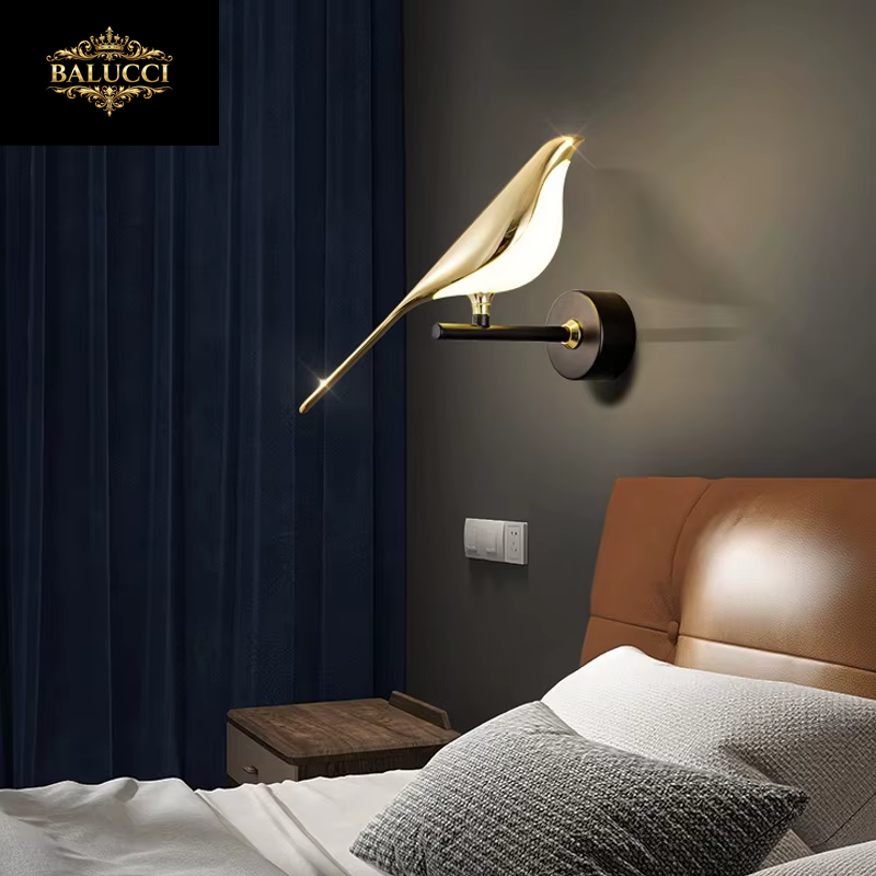 Nordic Touch Switch LED Wall Lamps for Bedside TV Background Gold Silver Magpie Bird LED Wall Lights Wall Sconce for Corridor