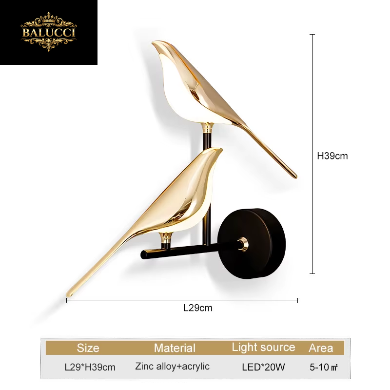 Nordic Touch Switch LED Wall Lamps for Bedside TV Background Gold Silver Magpie Bird LED Wall Lights Wall Sconce for Corridor