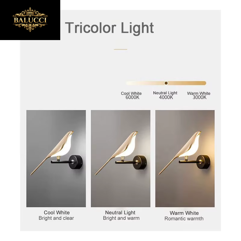 Nordic Touch Switch LED Wall Lamps for Bedside TV Background Gold Silver Magpie Bird LED Wall Lights Wall Sconce for Corridor